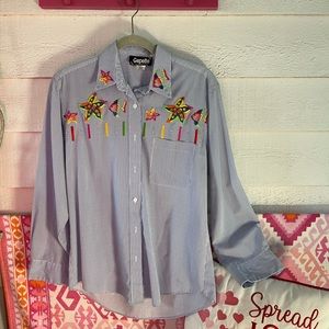 Beachy theme Pinstripe button down shirt Vintage